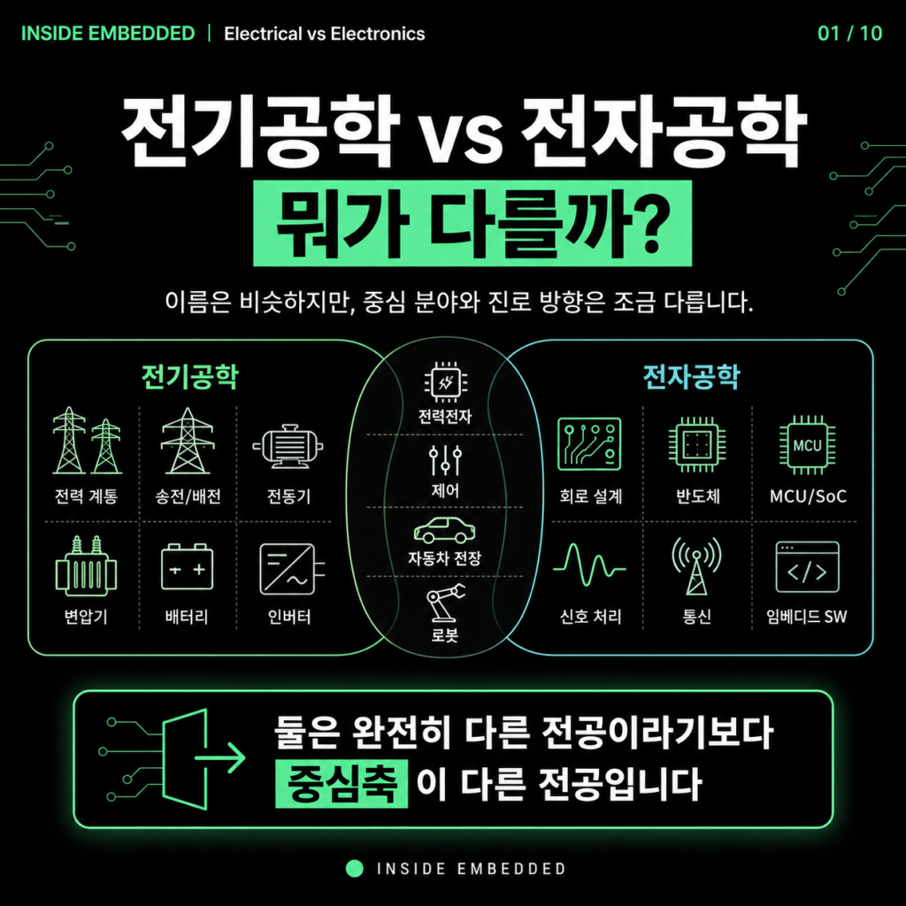 전자공학 vs 전기공학: 무엇을 배우고 어디로 갈까 첫 카드뉴스