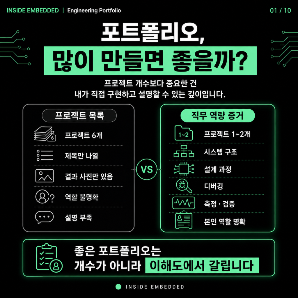 임베디드 포트폴리오 구성: 회로, 펌웨어, 디버깅을 어떻게 보여줄까 첫 카드뉴스