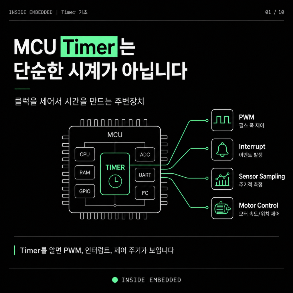 MCU Timer 기초 정리: PWM, 인터럽트, 주기 제어 흐름 보기 대표 이미지