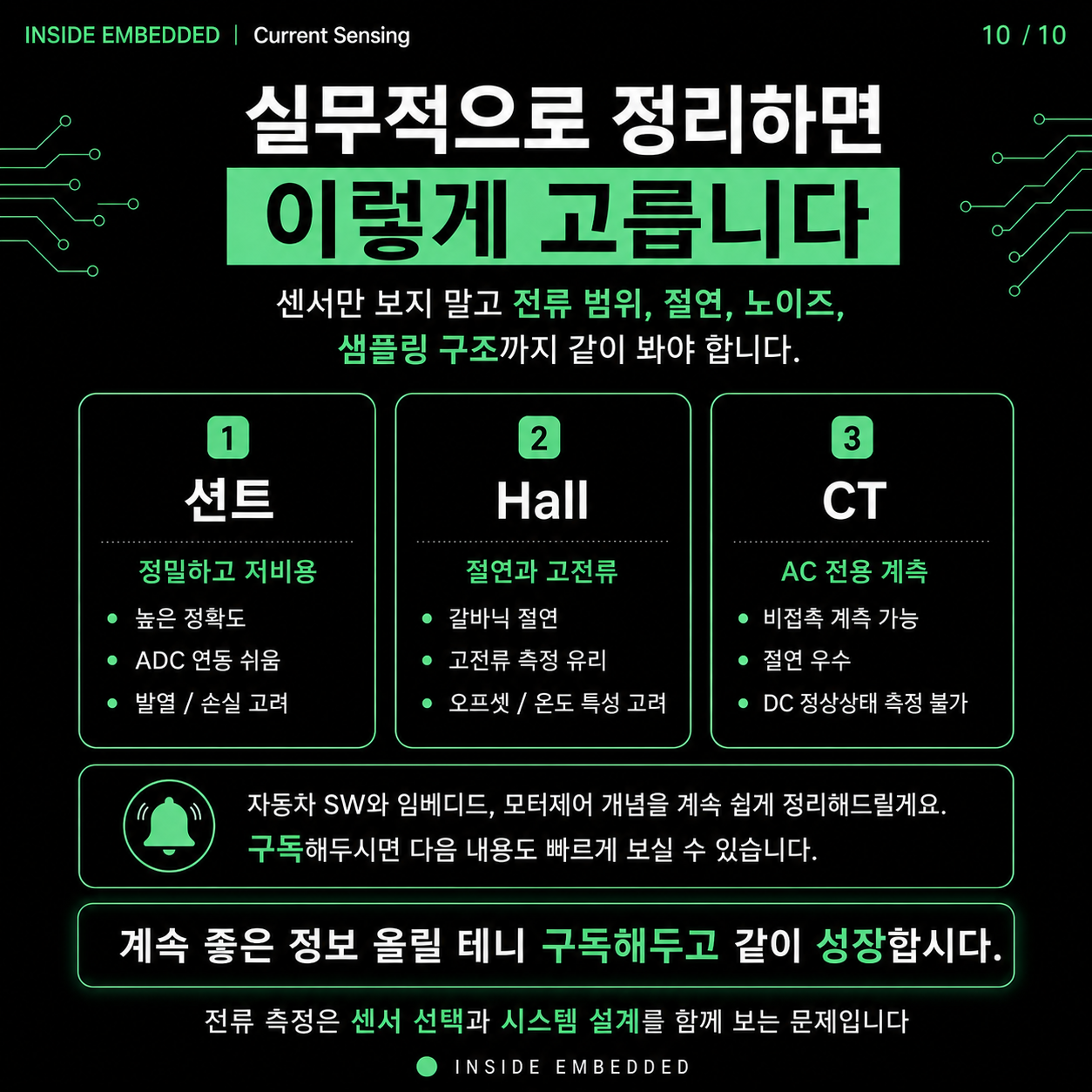 전류센서 종류와 측정 원리: 션트·홀센서·CT 차이 10/10 카드뉴스
